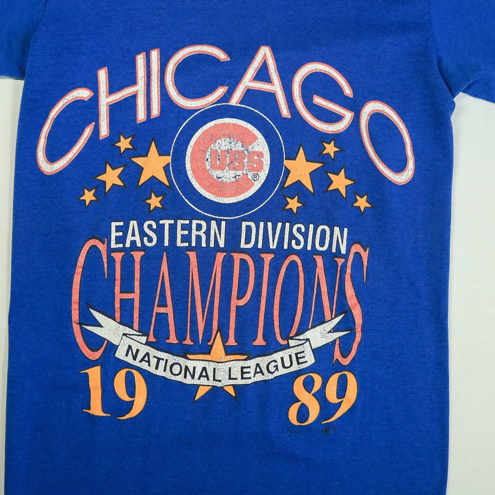 Vintage Logo 7 Chicago Cubs T Shirt Mens Small Blue 1989 NL East Champions MLB - Picture 3 of 11